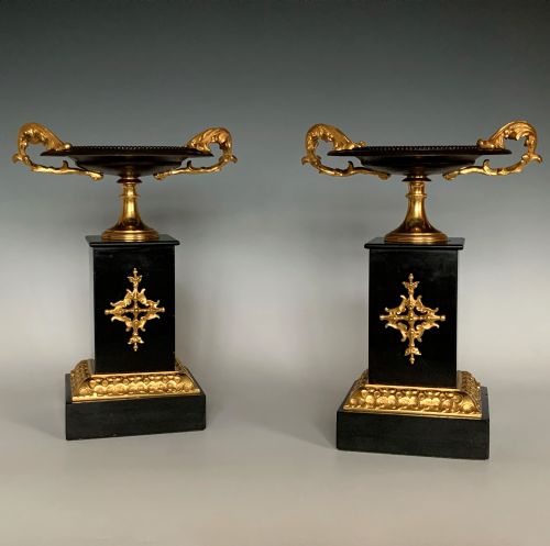 ANTIQUE PAIR OF FRENCH BRONZE MARBLE TAZZAS - ADDITIONAL PHOTO 5