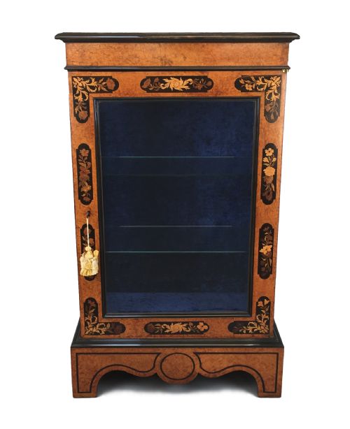 antique victorian amboyna marquetry pier display cabinet - CATEGORY: ANTIQUE CABINETS - DATED 19TH CENTURY