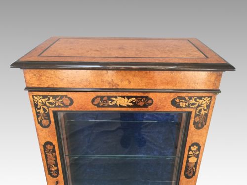 ANTIQUE VICTORIAN AMBOYNA MARQUETRY PIER DISPLAY CABINET - ADDITIONAL PHOTO 1