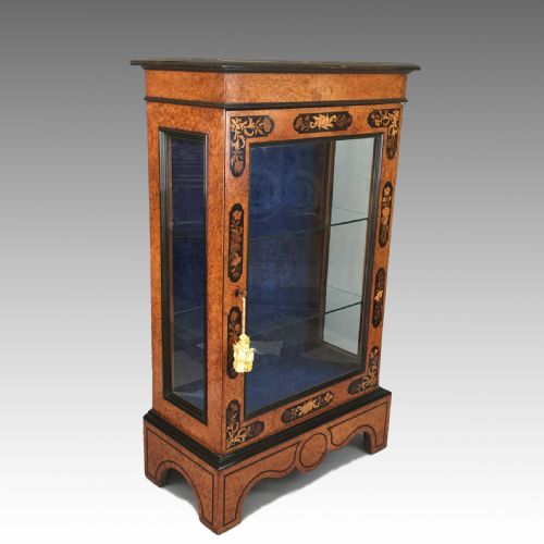 ANTIQUE VICTORIAN AMBOYNA MARQUETRY PIER DISPLAY CABINET - ADDITIONAL PHOTO 2
