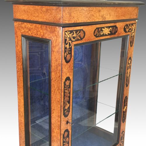 ANTIQUE VICTORIAN AMBOYNA MARQUETRY PIER DISPLAY CABINET - ADDITIONAL PHOTO 3