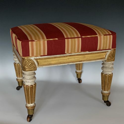 ANTIQUE GEORGE IV GILTWOOD PARCEL PAINTED STOOL - ADDITIONAL PHOTO 1