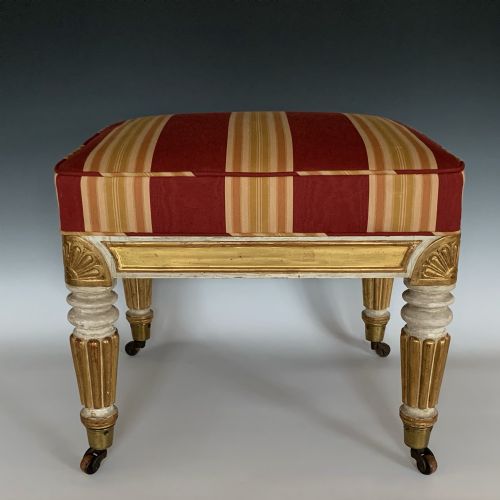 ANTIQUE GEORGE IV GILTWOOD PARCEL PAINTED STOOL - ADDITIONAL PHOTO 2