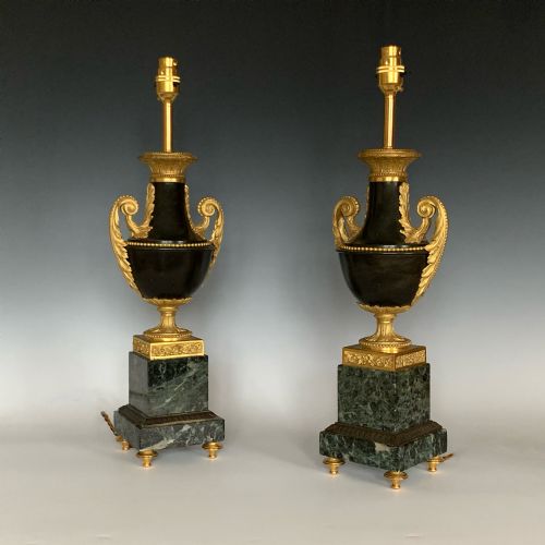pair of louis xvi style 19th century gilt patinated bronze table lamps - CATEGORY: ANTIQUE LIGHTING - DATED 1880