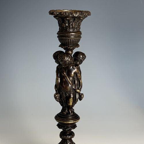 19TH CENTURY FRENCH PAIR OF BRONZE CANDLESTICKS BY HENRI PICARD - ADDITIONAL PHOTO 1