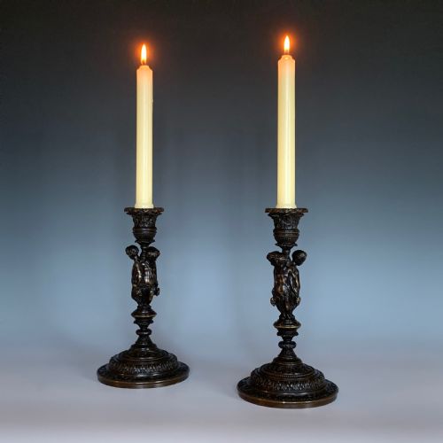 19TH CENTURY FRENCH PAIR OF BRONZE CANDLESTICKS BY HENRI PICARD - ADDITIONAL PHOTO 2