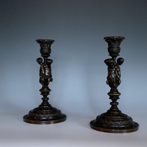 19TH CENTURY FRENCH PAIR OF BRONZE CANDLESTICKS BY HENRI PICARD - ADDITIONAL PHOTO 4