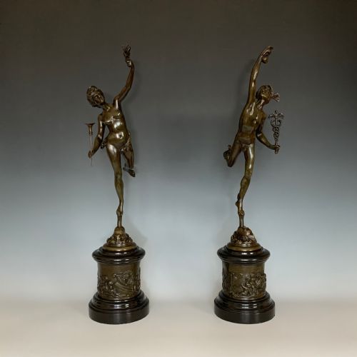 A PAIR OF ANTIQUE FRENCH BRONZE MARBLE FIGURES 'MERCURY FORTUNA' - ADDITIONAL PHOTO 1