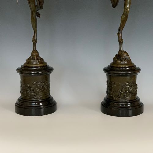 A PAIR OF ANTIQUE FRENCH BRONZE MARBLE FIGURES 'MERCURY FORTUNA' - ADDITIONAL PHOTO 3