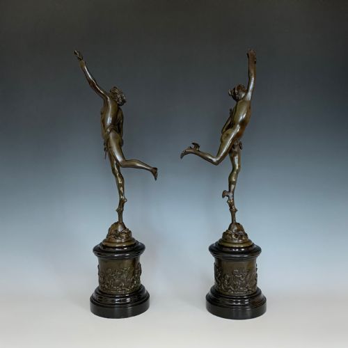 A PAIR OF ANTIQUE FRENCH BRONZE MARBLE FIGURES 'MERCURY FORTUNA' - ADDITIONAL PHOTO 4