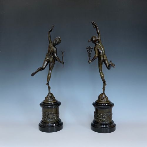 A PAIR OF ANTIQUE FRENCH BRONZE MARBLE FIGURES 'MERCURY FORTUNA' - ADDITIONAL PHOTO 5