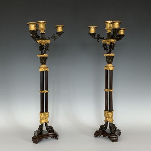 ANTIQUE FRENCH EMPIRE ORMOLU BRONZE CANDELABRA - ADDITIONAL PHOTO 1