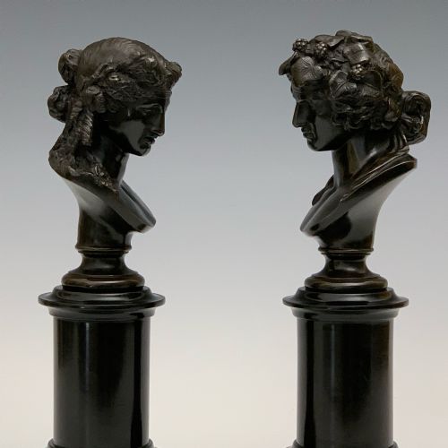 ANTIQUE FRENCH GRAND TOUR PAIR BRONZE BUSTS APOLLO BACCHUS - ADDITIONAL PHOTO 4