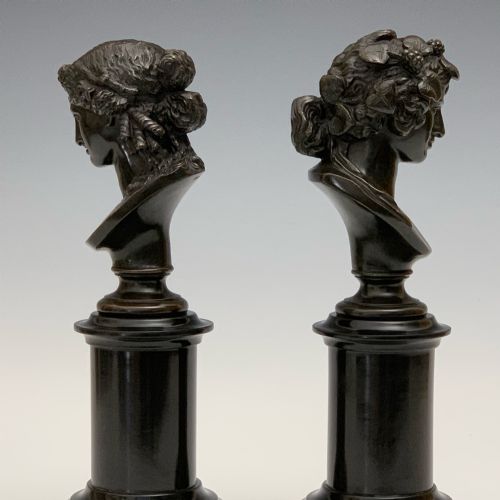 ANTIQUE FRENCH GRAND TOUR PAIR BRONZE BUSTS APOLLO BACCHUS - ADDITIONAL PHOTO 5