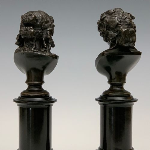 ANTIQUE FRENCH GRAND TOUR PAIR BRONZE BUSTS APOLLO BACCHUS - ADDITIONAL PHOTO 6