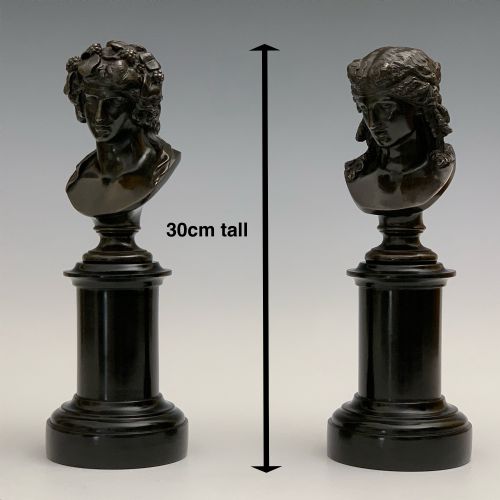 ANTIQUE FRENCH GRAND TOUR PAIR BRONZE BUSTS APOLLO BACCHUS - ADDITIONAL PHOTO 7