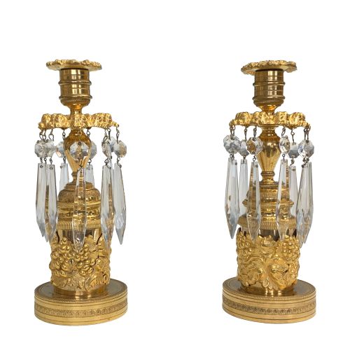 pair of victorian lustre candlesticks in the regency taste - CATEGORY: ANTIQUE LIGHTING - DATED 1880