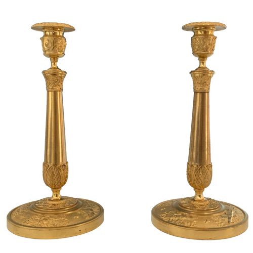 antique french pair of charles x ormolu candlesticks - CATEGORY: ANTIQUE LIGHTING - DATED 19TH CENTURY