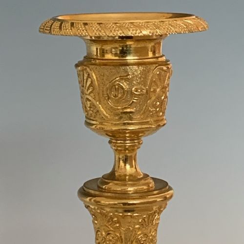 ANTIQUE FRENCH PAIR OF CHARLES X ORMOLU CANDLESTICKS - ADDITIONAL PHOTO 3