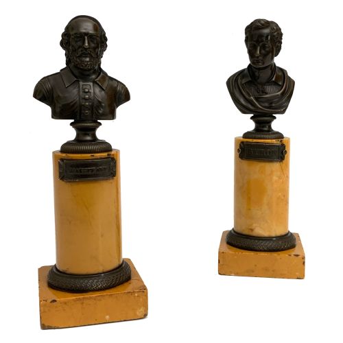 antique grand tour pair of bronze busts byron shakespeare - CATEGORY: ANTIQUE METAL - DATED 19TH CENTURY