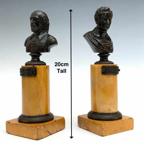 ANTIQUE GRAND TOUR PAIR OF BRONZE BUSTS BYRON SHAKESPEARE - ADDITIONAL PHOTO 3