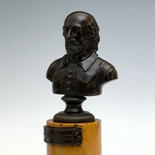 ANTIQUE GRAND TOUR PAIR OF BRONZE BUSTS BYRON SHAKESPEARE - ADDITIONAL PHOTO 5