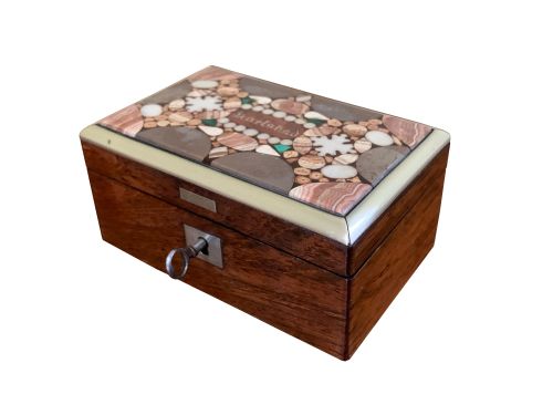 19th century rosewood marble inlaid karlsbad souvenir box - CATEGORY: ANTIQUE BOXES - DATED 1890