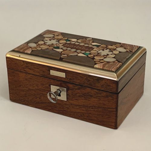 19TH CENTURY ROSEWOOD MARBLE INLAID KARLSBAD SOUVENIR BOX - ADDITIONAL PHOTO 4