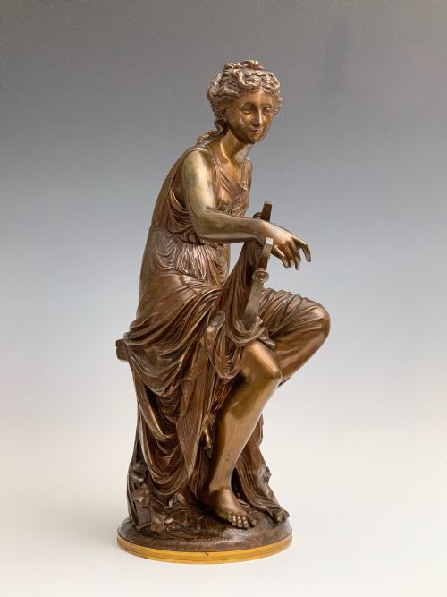 ANTIQUE BRONZE FIGURE OF TERPSICHORE BY LOUIS GREGOIRE - ADDITIONAL PHOTO 1