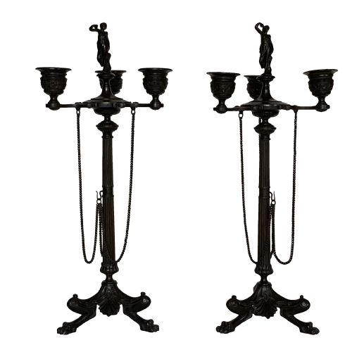 antique napoleon iii bronze etruscan manner candelabra - CATEGORY: ANTIQUE LIGHTING - DATED 19TH CENTURY