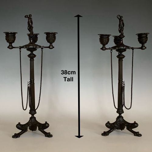 ANTIQUE NAPOLEON III BRONZE ETRUSCAN MANNER CANDELABRA - ADDITIONAL PHOTO 1