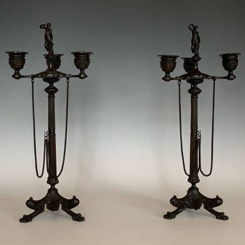ANTIQUE NAPOLEON III BRONZE ETRUSCAN MANNER CANDELABRA - ADDITIONAL PHOTO 5