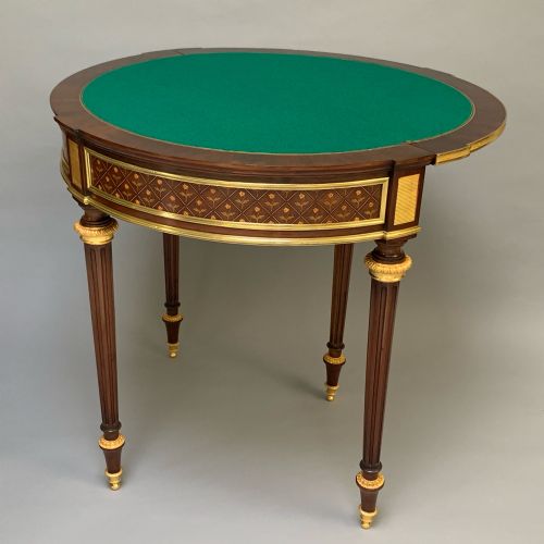 ANTIQUE FRENCH LOUIS XVI STYLE DEMILUNE CARD TABLE - ADDITIONAL PHOTO 2