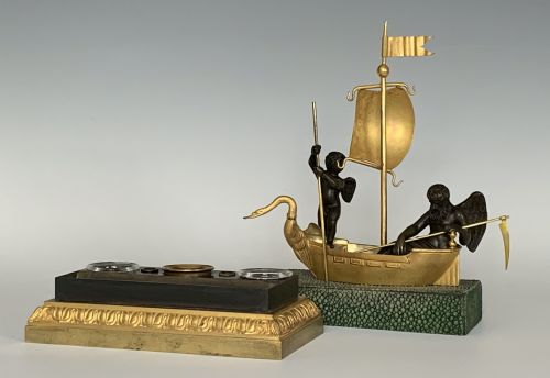 FRENCH ORMOLU SHAGREEN ENCRIER INKWELL - ADDITIONAL PHOTO 1