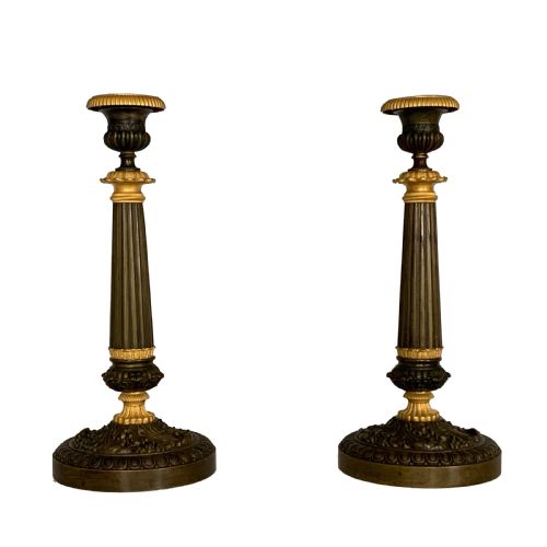 antique french charles x ormolu bronze candlesticks - CATEGORY: ANTIQUE LIGHTING - DATED 19TH CENTURY