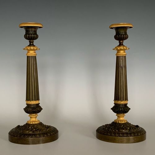 ANTIQUE FRENCH CHARLES X ORMOLU BRONZE CANDLESTICKS - ADDITIONAL PHOTO 1