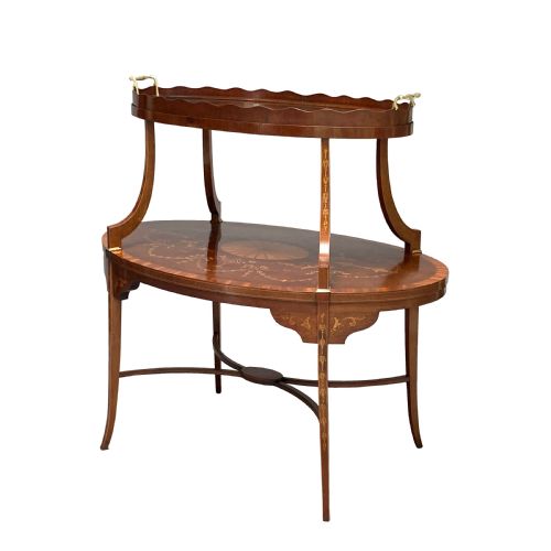 antique mahogany marquetry victorian etagere tea table - CATEGORY: ANTIQUE FURNITURE - DATED 1890