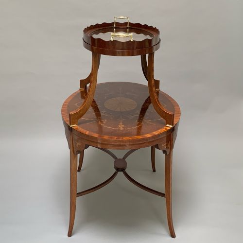 ANTIQUE MAHOGANY MARQUETRY VICTORIAN ETAGERE TEA TABLE - ADDITIONAL PHOTO 6
