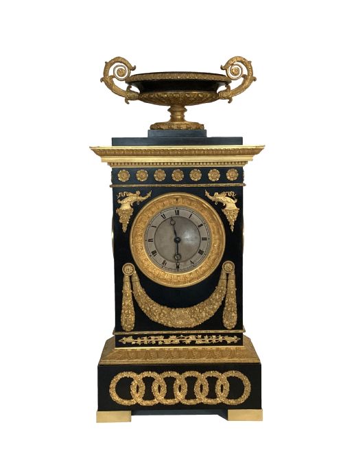 antique french restauration period bronze gilt timepiece by cleret - CATEGORY: ANTIQUE CLOCKS - DATED 19TH CENTURY