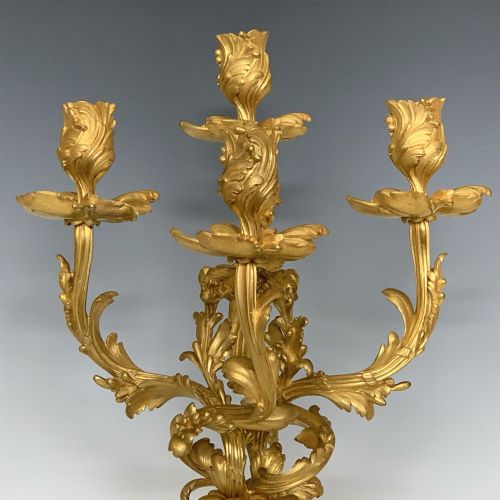 ANTIQUE PAIR OF FRENCH LOUIS XV STYLE ORMOLU CANDELABRA - ADDITIONAL PHOTO 3