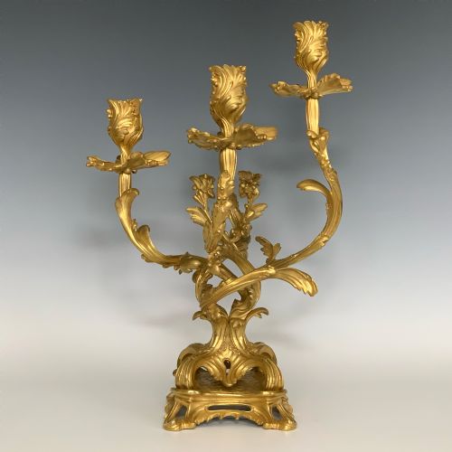 ANTIQUE PAIR OF FRENCH LOUIS XV STYLE ORMOLU CANDELABRA - ADDITIONAL PHOTO 6