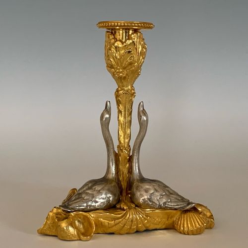 PAIR OF WILLIAM IV ORMOLU SWAN CANDLESTICKS - ADDITIONAL PHOTO 1