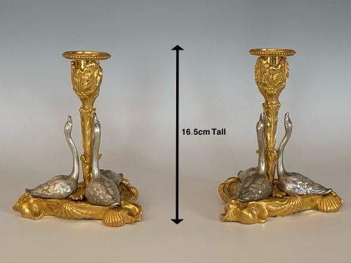 PAIR OF WILLIAM IV ORMOLU SWAN CANDLESTICKS - ADDITIONAL PHOTO 2
