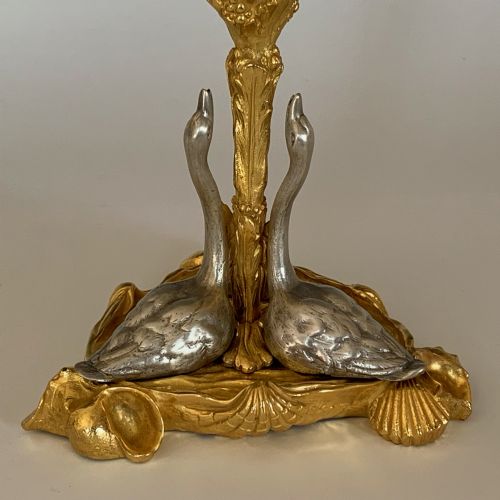 PAIR OF WILLIAM IV ORMOLU SWAN CANDLESTICKS - ADDITIONAL PHOTO 4