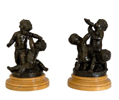 antique pair of french bronzes cherubs frolicking - CATEGORY: ANTIQUE SCULPTURES - DATED 1880