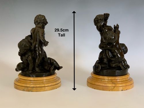 ANTIQUE PAIR OF FRENCH BRONZES CHERUBS FROLICKING - ADDITIONAL PHOTO 2