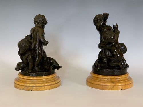 ANTIQUE PAIR OF FRENCH BRONZES CHERUBS FROLICKING - ADDITIONAL PHOTO 3
