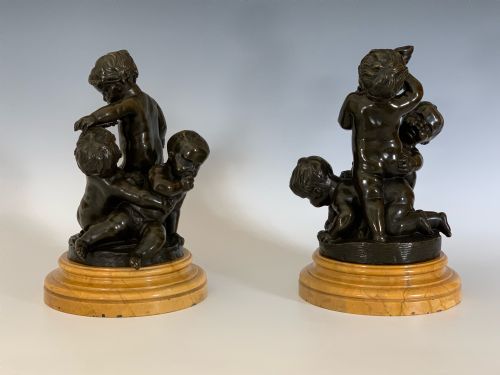ANTIQUE PAIR OF FRENCH BRONZES CHERUBS FROLICKING - ADDITIONAL PHOTO 4