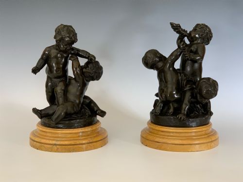 ANTIQUE PAIR OF FRENCH BRONZES CHERUBS FROLICKING - ADDITIONAL PHOTO 5