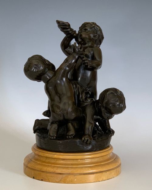 ANTIQUE PAIR OF FRENCH BRONZES CHERUBS FROLICKING - ADDITIONAL PHOTO 6